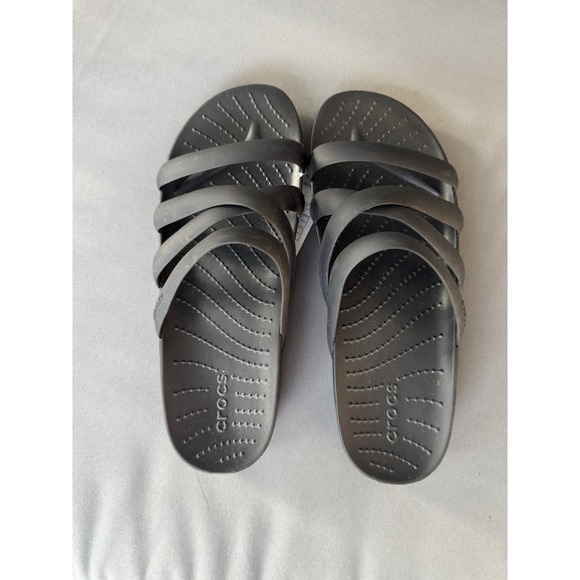 NEW Crocs Splash Strappy Slide Sandals Women's Size W7 Black Casual Comfort - Picture 1 of 6
